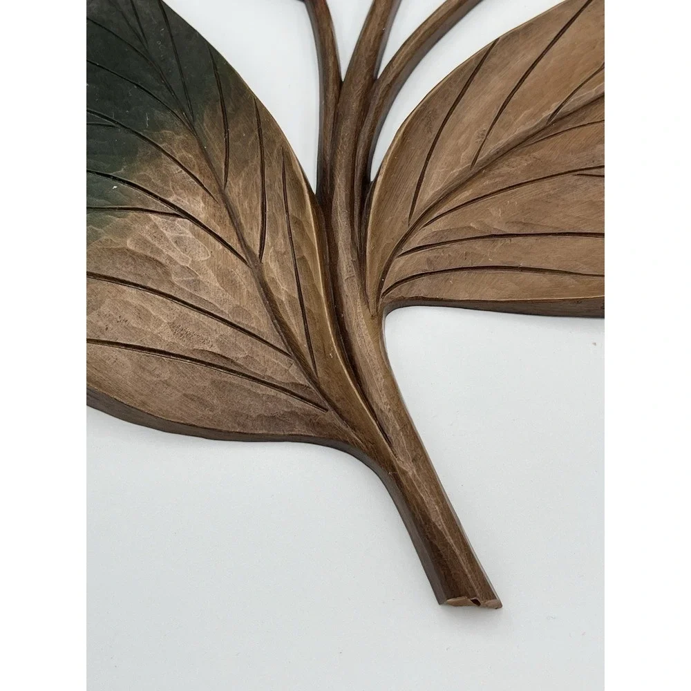 MCM Syroco Flower Wall Hanging Plaque Wood Grain Orange Green Leaves 1964 VTG